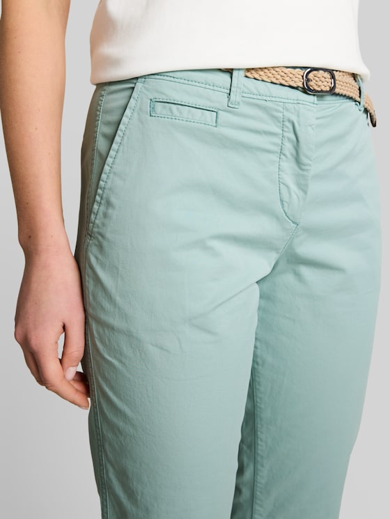 Slim-fit chinos with belt - blue haze