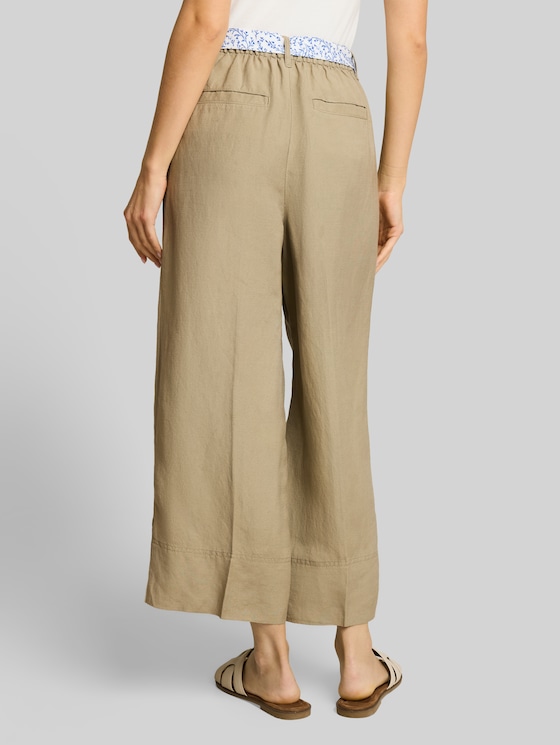 Culotte trousers with linen content - Silver Olive
