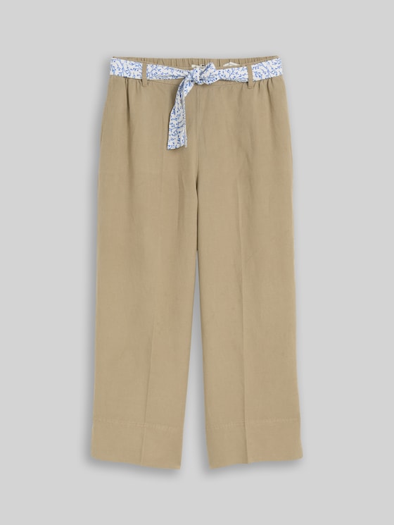 Culotte trousers with linen content - Silver Olive