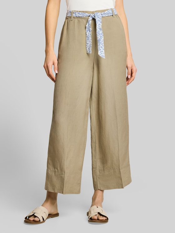 Culotte trousers with linen content - Silver Olive