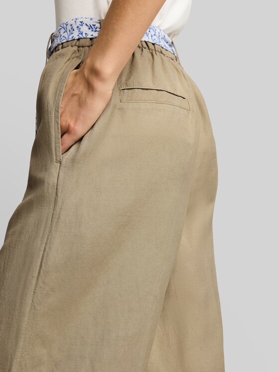 Culotte trousers with linen content - Silver Olive