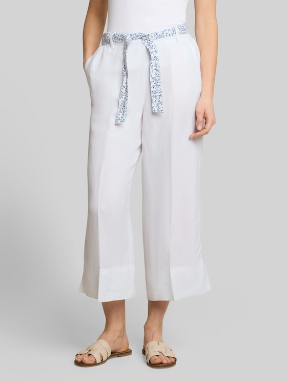Culotte trousers with linen content - White