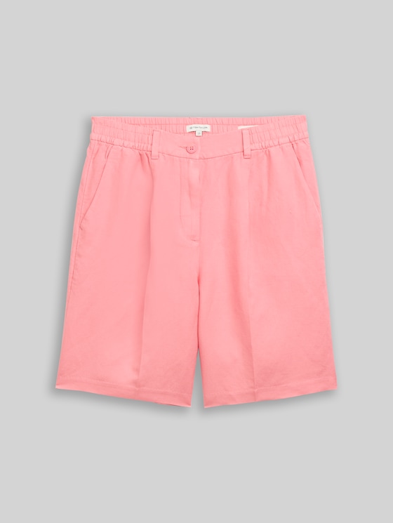 Loose-fit Bermuda shorts with linen blend - soft fuchsia pink