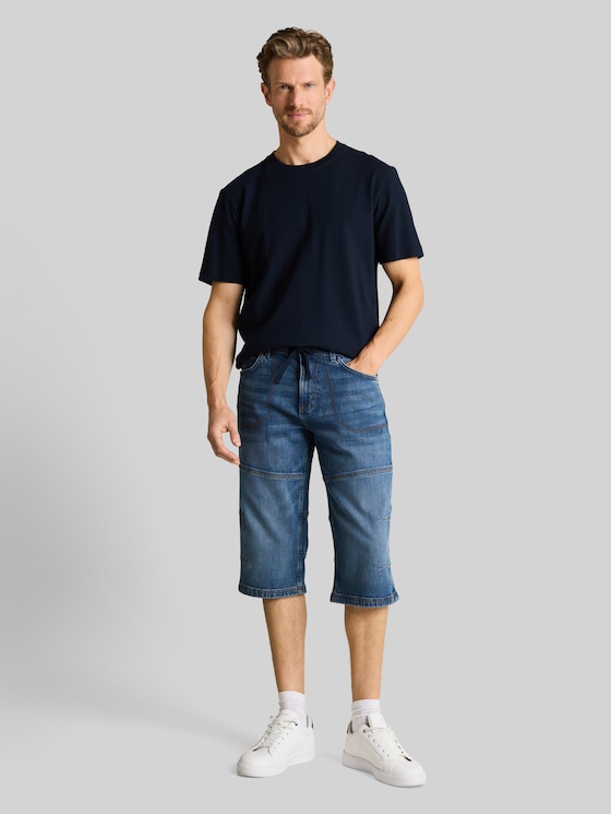 TTMORRIS RELAXED Over-the-knee denim shorts with stretch - mid stone bright blue denim