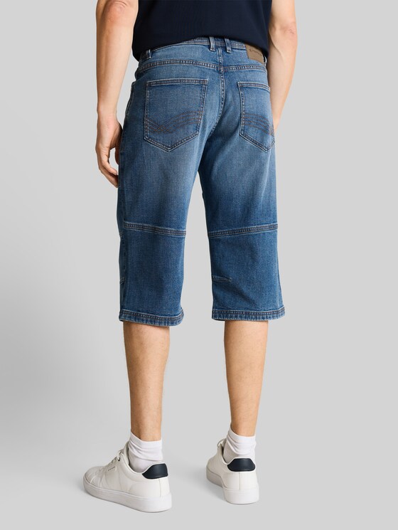 TTMORRIS RELAXED Over-the-knee denim shorts with stretch - mid stone bright blue denim