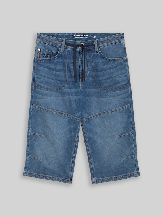 TTMORRIS RELAXED Over-the-knee denim shorts with stretch - mid stone bright blue denim