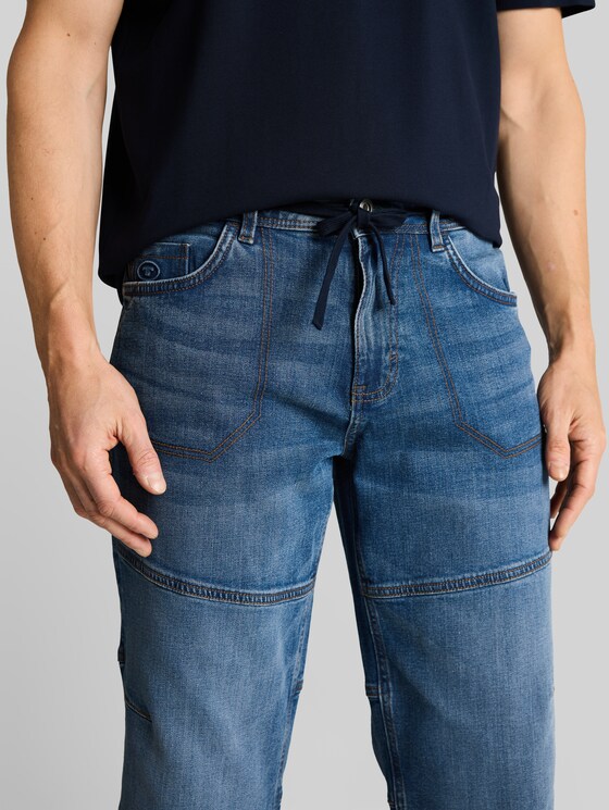 TTMORRIS RELAXED Over-the-knee denim shorts with stretch - mid stone bright blue denim