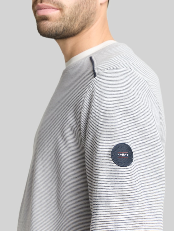 Sweatshirt with logo badge - offwhite navy stripe structure