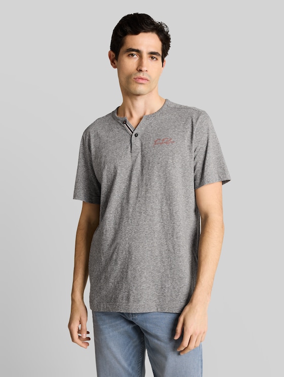 Henley T-shirt with fine stripe pattern - white tarmac grey fine stripe
