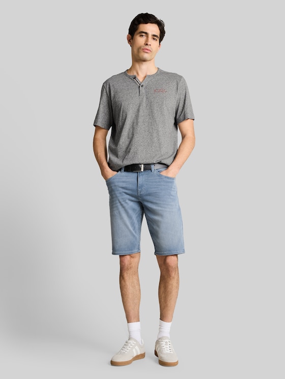 Henley T-shirt with fine stripe pattern - white tarmac grey fine stripe
