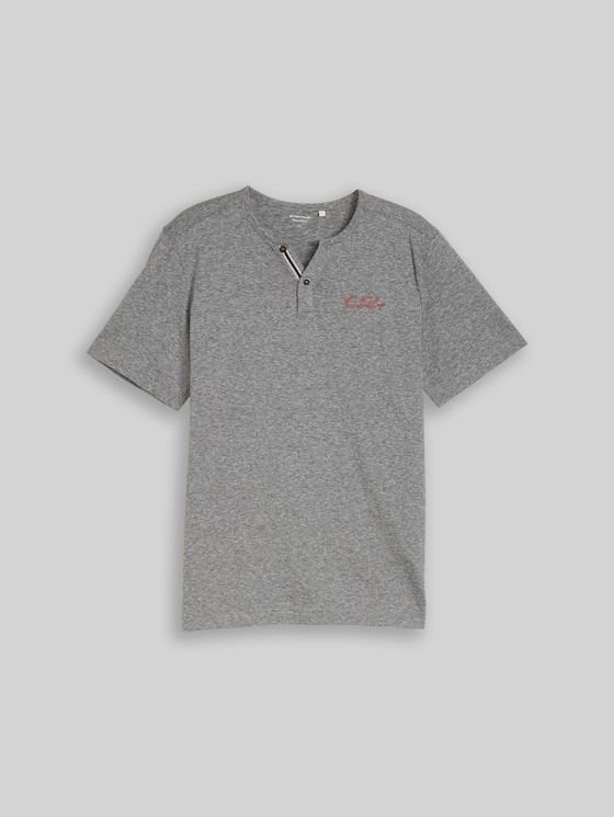 Henley T-shirt with fine stripe pattern - white tarmac grey fine stripe