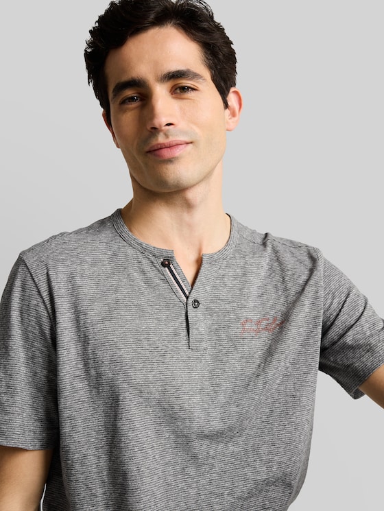 Henley T-shirt with fine stripe pattern - white tarmac grey fine stripe