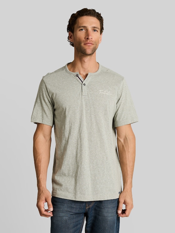 Henley T-shirt with fine stripe pattern - shadow olive fine stripe