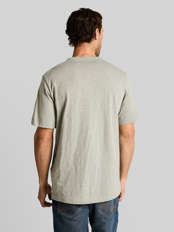 Henley T-shirt with fine stripe pattern - shadow olive fine stripe