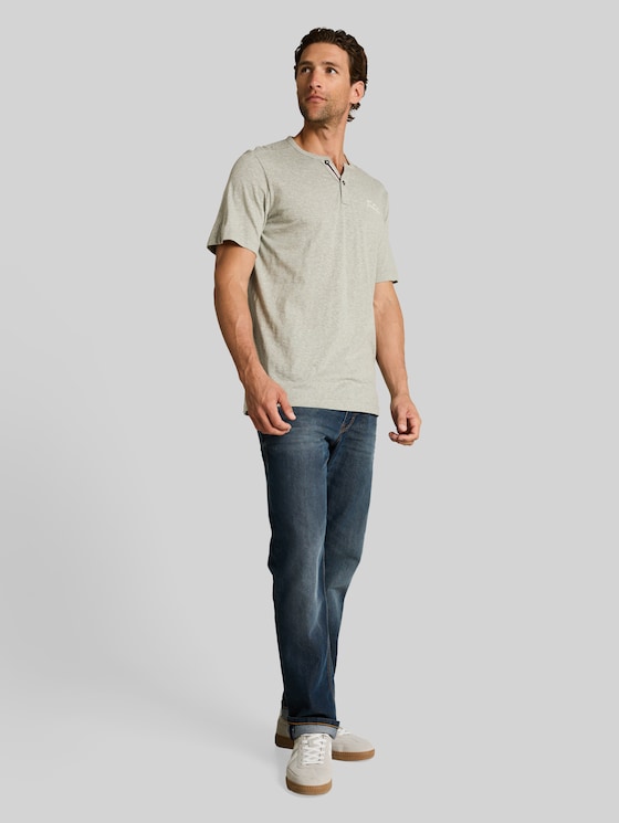 Henley T-shirt with fine stripe pattern - shadow olive fine stripe