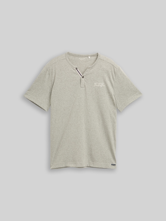 Henley T-shirt with fine stripe pattern - shadow olive fine stripe