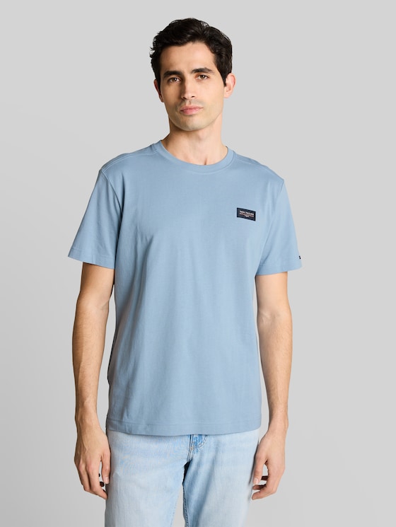 Cotton T-shirt with logo badge - mountain spring blue
