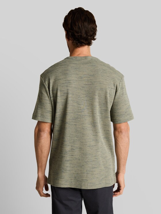Henley T-shirt in melange look - olive grey waffle inject