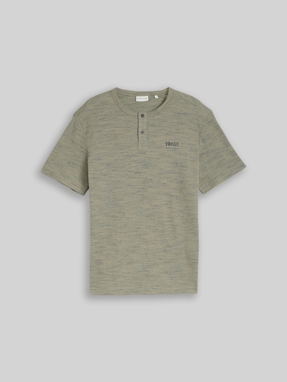 Henley T-shirt in melange look - olive grey waffle inject