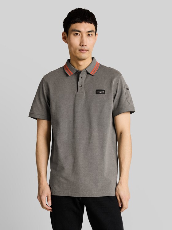 Polo shirt with sleeve pocket - olive green grey two tone
