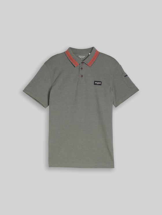 Polo shirt with sleeve pocket - olive green grey two tone
