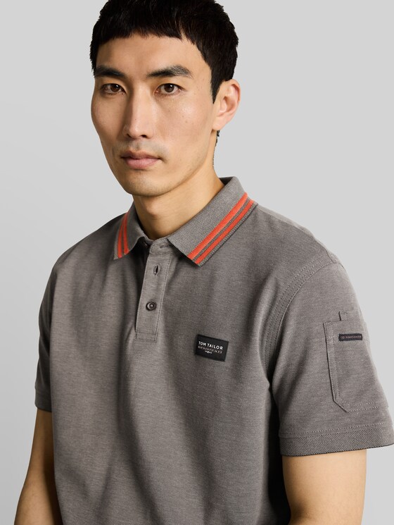 Polo shirt with sleeve pocket - olive green grey two tone