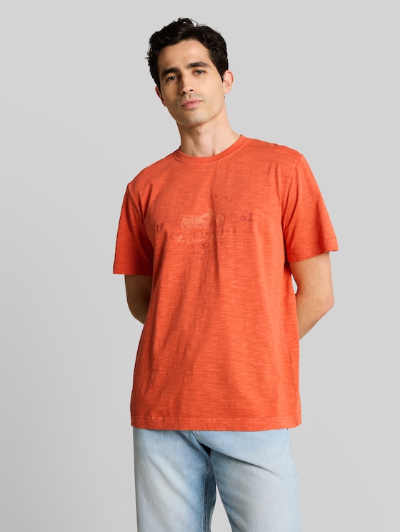 T-shirt in blended look with print - Chili Orange