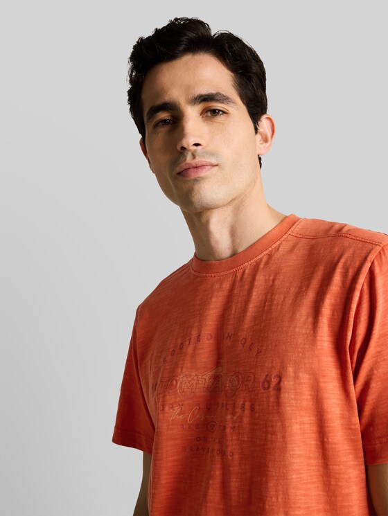 T-shirt in blended look with print - Chili Orange