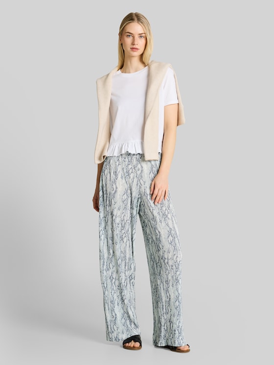 Crinkle wide-leg trousers with snake print - faded snake print
