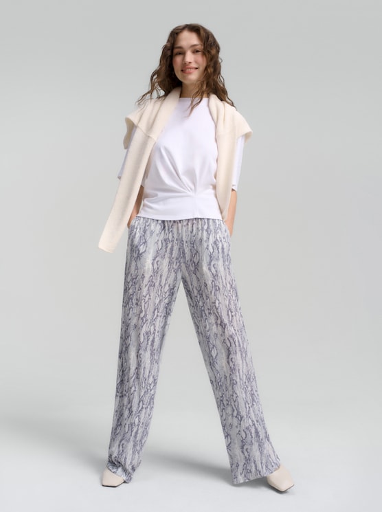 Crinkle wide-leg trousers with snake print - faded snake print