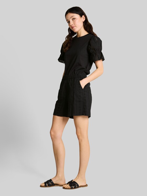 Shorts with eyelet embroidery - deep black
