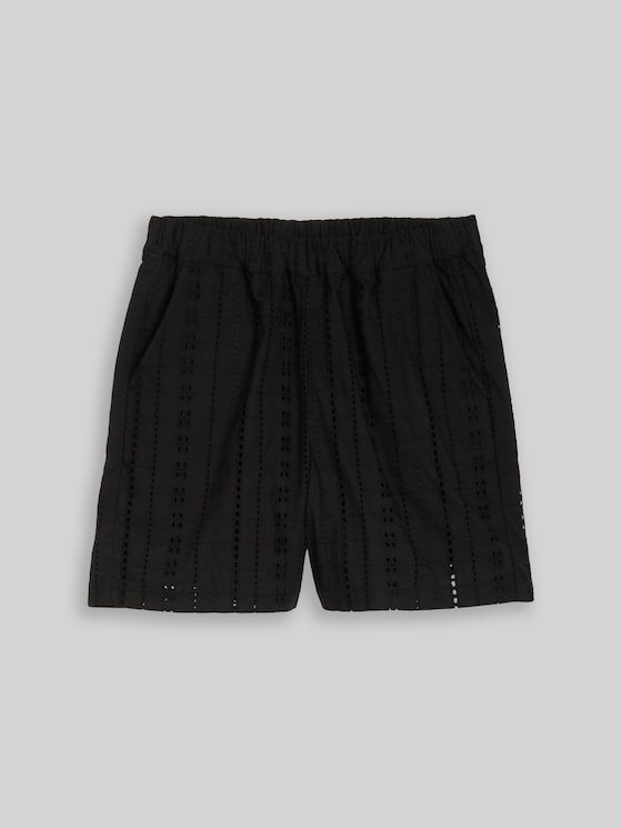 Shorts with eyelet embroidery - deep black