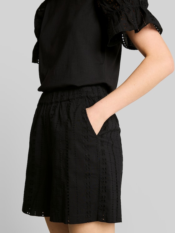 Shorts with eyelet embroidery - deep black