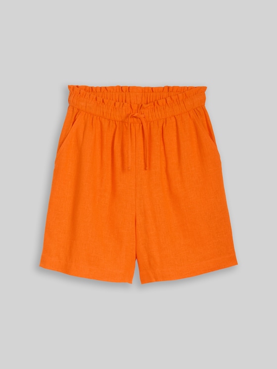 Loose-fit shorts with linen blend - Fiery Orange