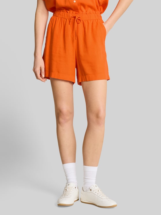 Loose-fit shorts with linen blend - Fiery Orange