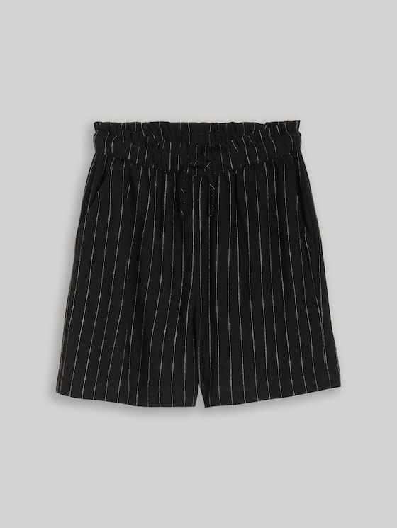 Loose-fit shorts with linen blend - black beige vertical stripe