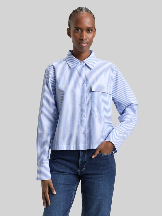 Boxy-fit cotton shirt blouse - blue white strripe