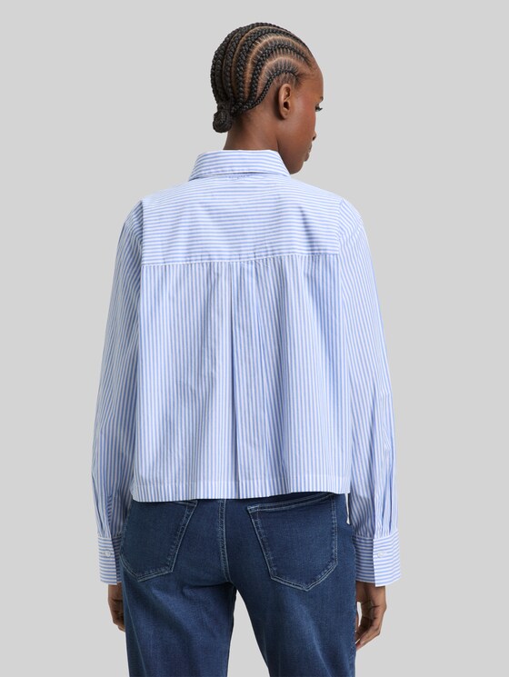 Boxy-fit cotton shirt blouse - blue white strripe