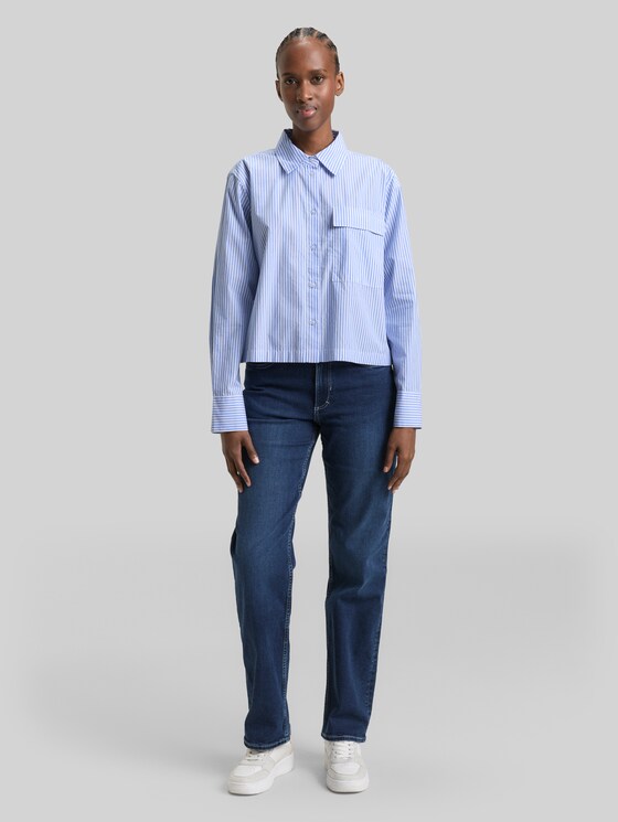 Boxy-fit cotton shirt blouse - blue white strripe