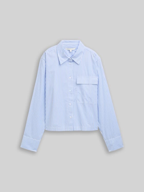 Boxy-fit cotton shirt blouse - blue white strripe