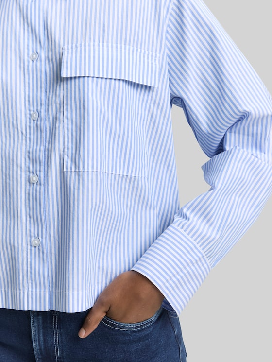 Boxy-fit cotton shirt blouse - blue white strripe