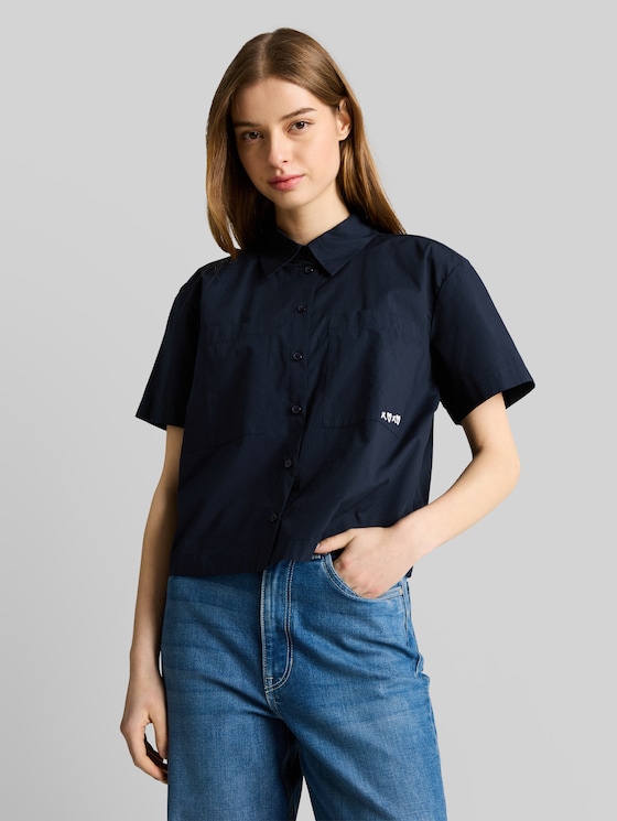 Boxy fit cotton blouse - sky captain blue