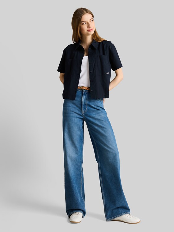 Boxy fit cotton blouse - sky captain blue