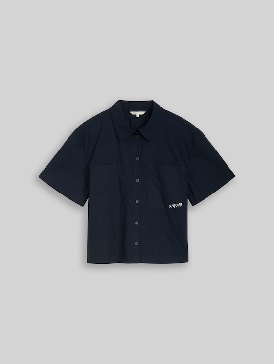 Boxy fit cotton blouse - sky captain blue