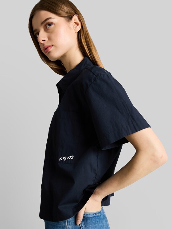 Boxy fit cotton blouse - sky captain blue