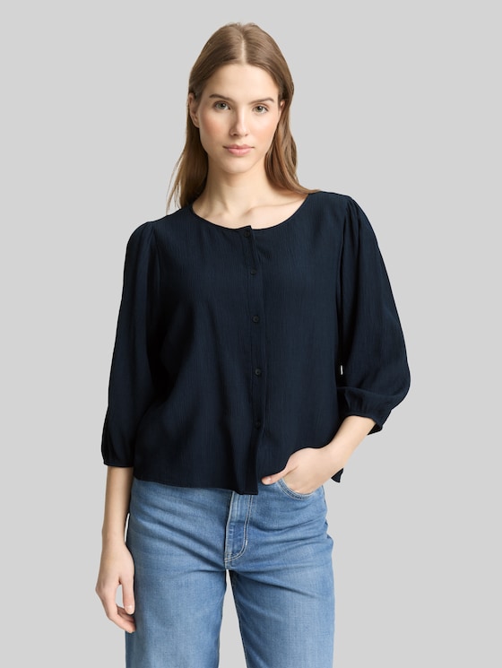 Crinkle blouse with button placket - sky captain blue