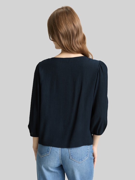Crinkle blouse with button placket - sky captain blue