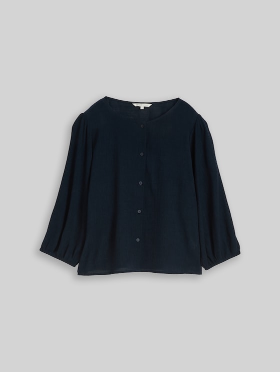 Crinkle blouse with button placket - sky captain blue