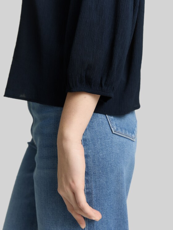 Crinkle blouse with button placket - sky captain blue