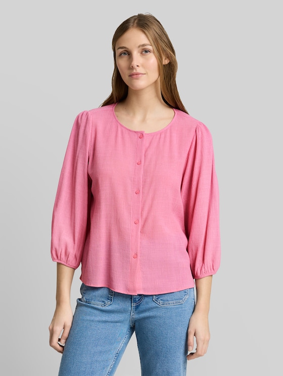 Crinkle blouse with button placket - Soft Blush Rose